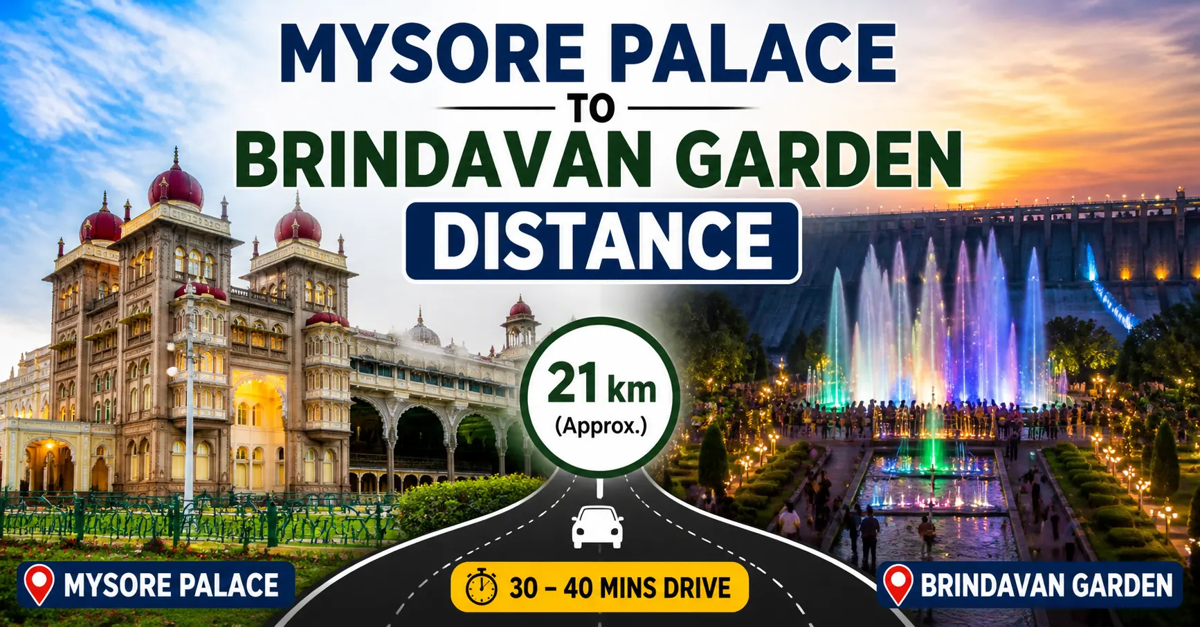 mysore palace to brindavan garden distance